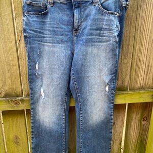 Torrid Blue Distressed Sky High Kick Boot Cut Jeans